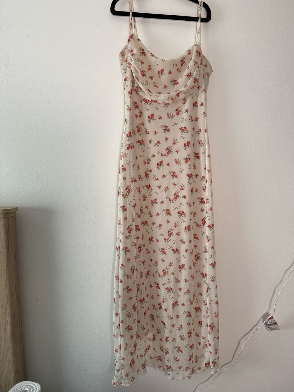 Ivory Slip Dress with Pink Rose Print